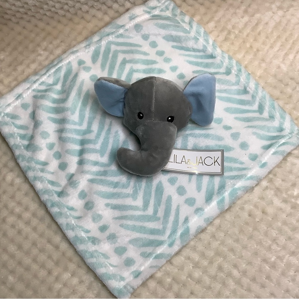 LILA & JACK New York Gray and Blue Elephant Baby Lovey Security Blanket Toy